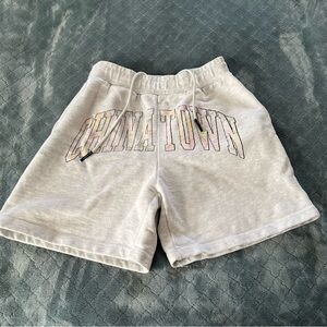 Gray men’s Chinatown Market cotton Fringe‎ Detail Elastic Waist Shorts